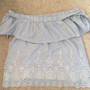 Blue Rain from Francesca’s off-the-shoulder top